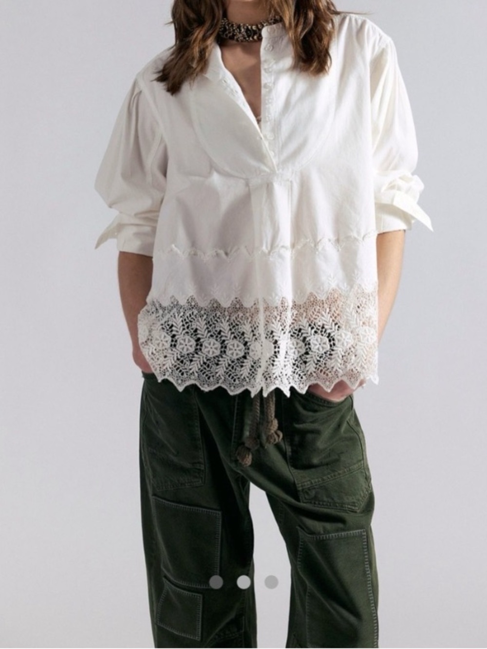 NWT Free People “Little Bit of Lace” Button Front Lace Hem Blouse size small S
